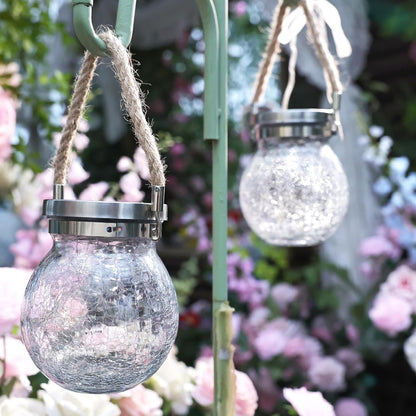 Cooo 6 Pack Heavy Crackle Glass Solar Lantern with 30 LED Firefly Lights– Waterproof Outdoor