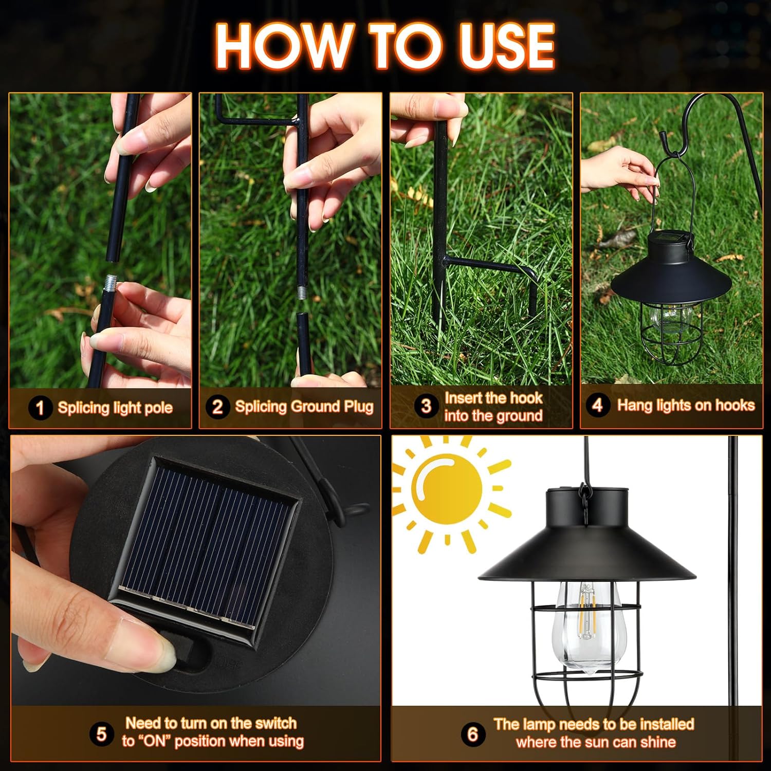 Retisee 4 Pcs Hanging Solar Light 31" Outdoor Solar Lamp Lanterns with Dual Use Shepherd Hook