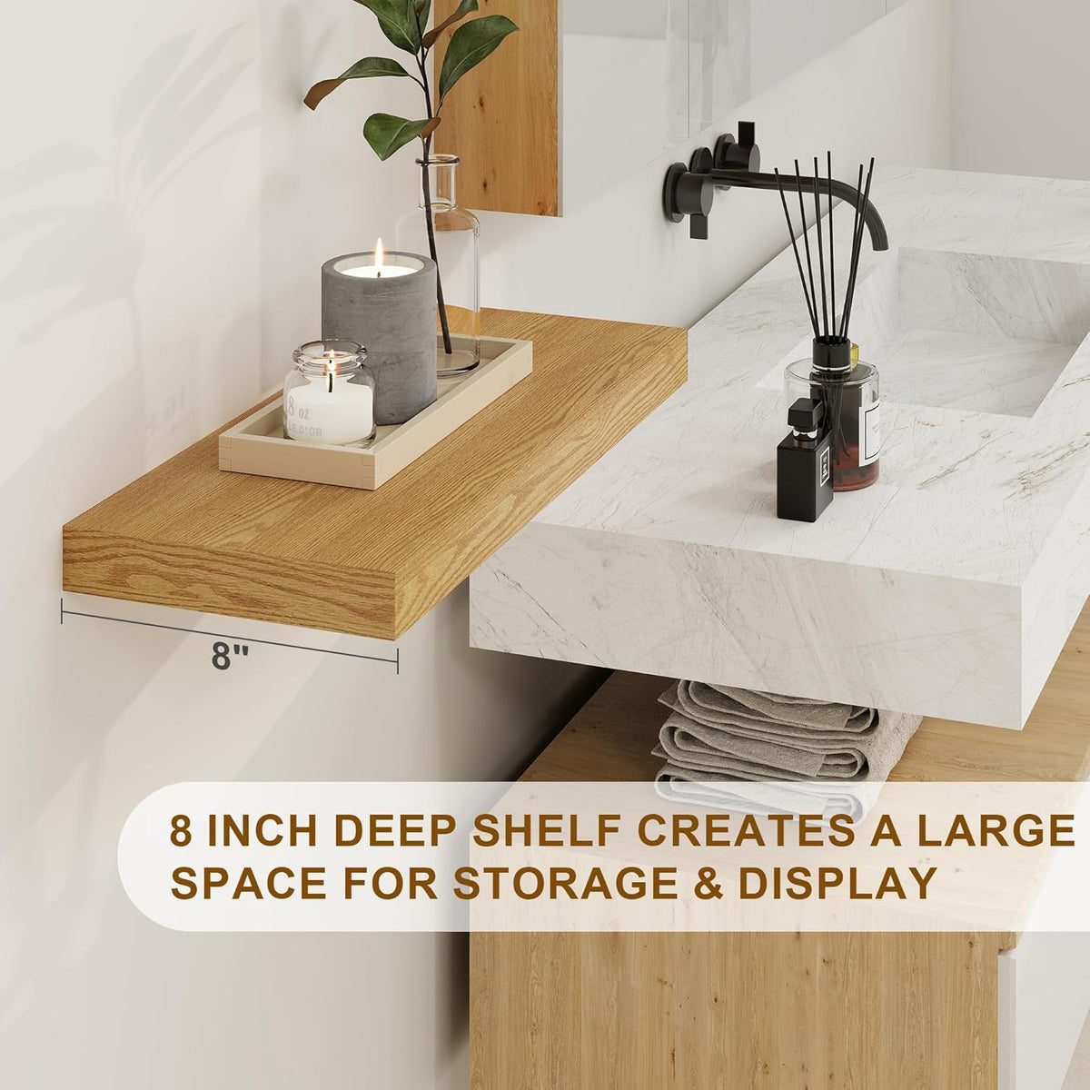 Floating Shelves for Wall, 8 Inch Deep Floating Shelves, 24"W x 8"D Wall Shelves Set of 2, Rustic