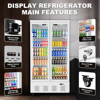 30.5 Cu.ft. Commercial Refrigerators 2 Glass Door Commercial Beverage Refrigerators Upright Display