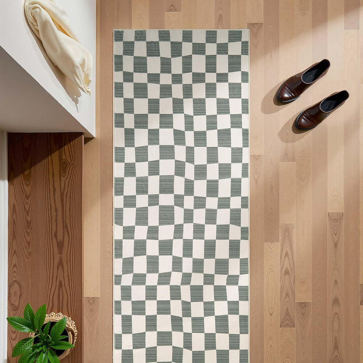 jinchan Runner Rug 2x5 Hallway Washable Modern Checkered Geometric Lattice Kids Bedroom Rug Indoor