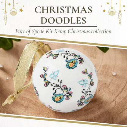 Spode Kit Kemp Psycho Sprig Yellow Bauble Christmas Bauble - Handcrafted Porcelain Festive