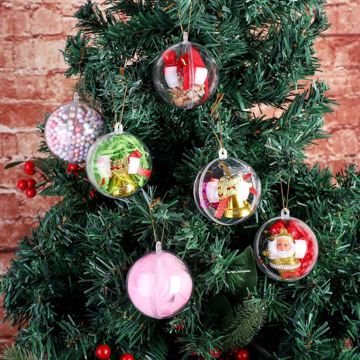 ANVAVO 100 Pieces 60mm Christmas Clear Plastic Fillable Ball Ornaments DIY Craft Transparent