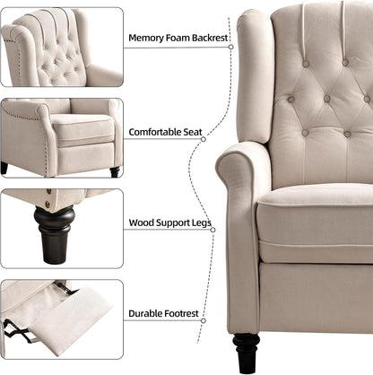 EBELLO Pushback Recliner Chair, Fabric Armchair Push Back Recliner with Rivet Decoration, Mid
