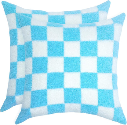 Alysheer Checkered Embroidered Decorative Throw Pillow Covers 18"x 18" Set of 2, Classic Accent