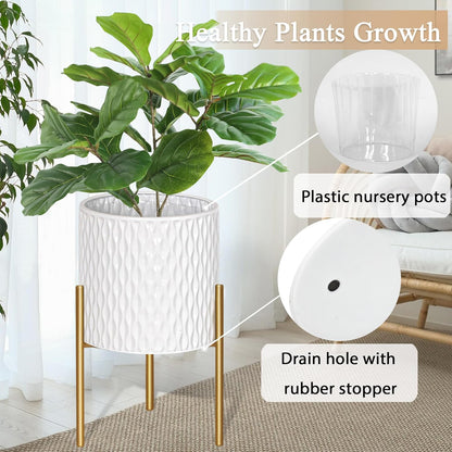 ARNIS Plants Pots with Stand, Set of 2 P lanters, Unique Mid Century Decorative Metal Flower Pots