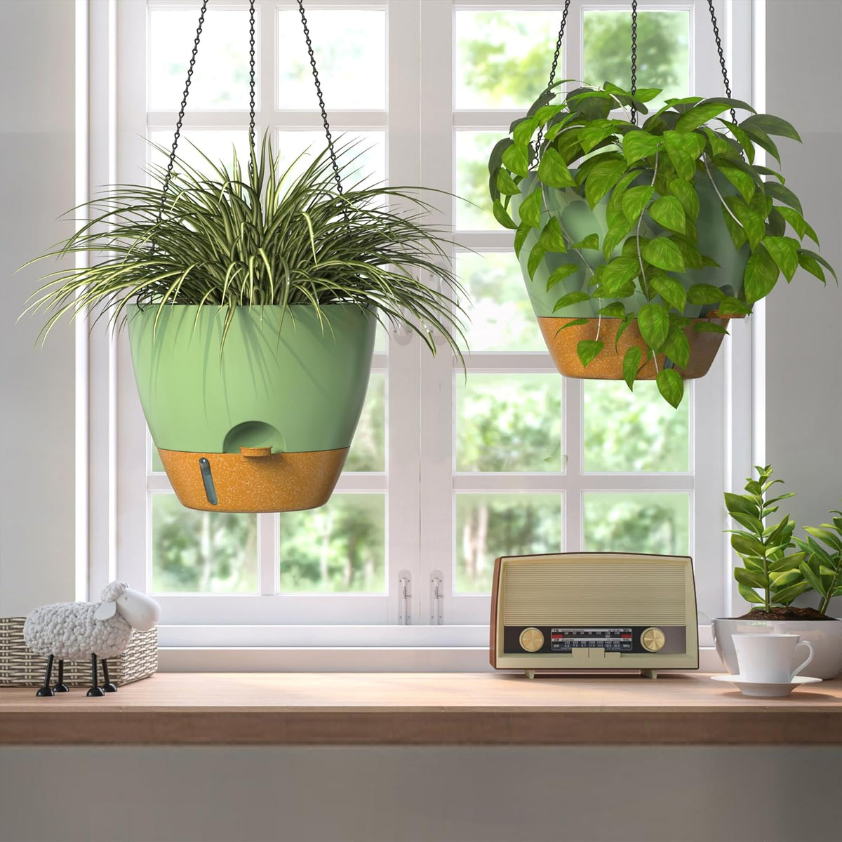ZMTECH 12 Inch Hanging Planters for Indoor Outdoor Plants, 2 Pack Self Watering Hanging Plant Pots