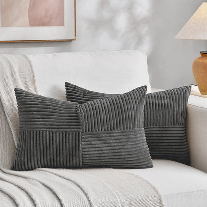 Fancy Homi 2 Packs Dark Gray Long Lumbar Decorative Throw Pillow Covers 12x24 Inch for Couch Bed