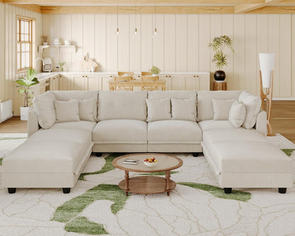 LLappuil Modular Sectional Sofa with Storage Seats, Corduroy Convertible Modular U Shaped Sectional