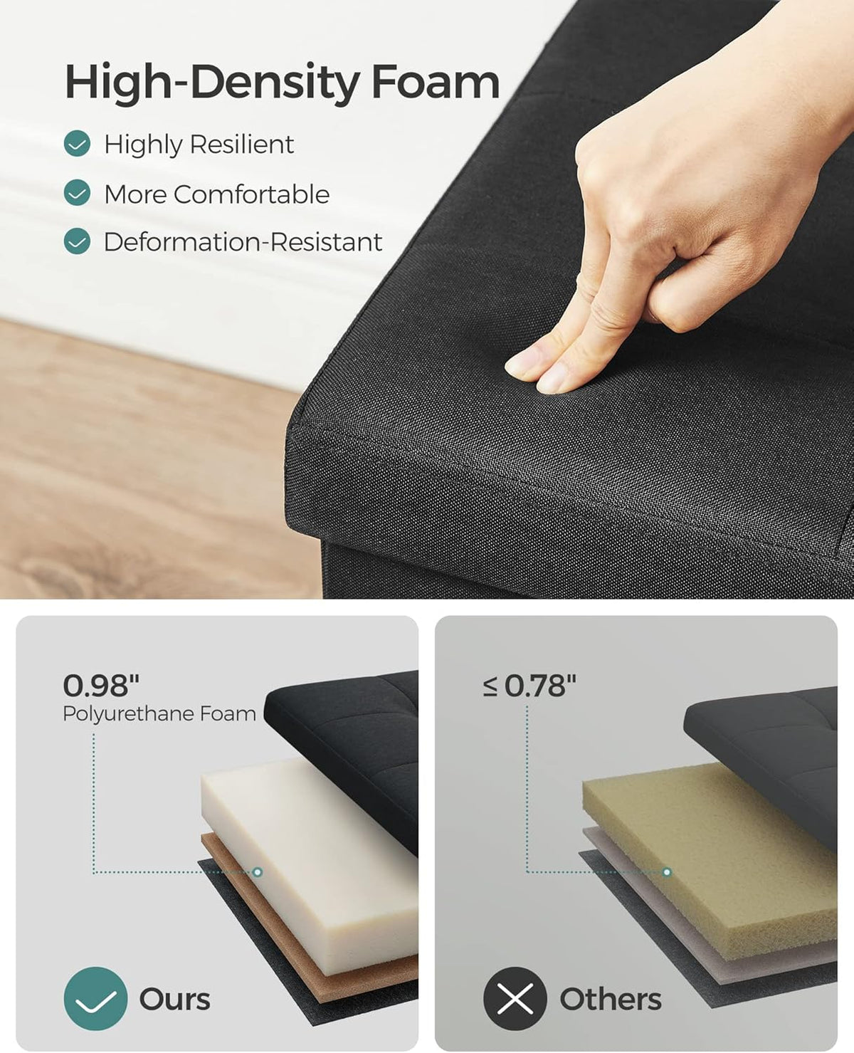 SONGMICS MAZIE Collection - 43 Inches Folding Storage Ottoman Bench, Ottoman Foot Rest, End of Bed