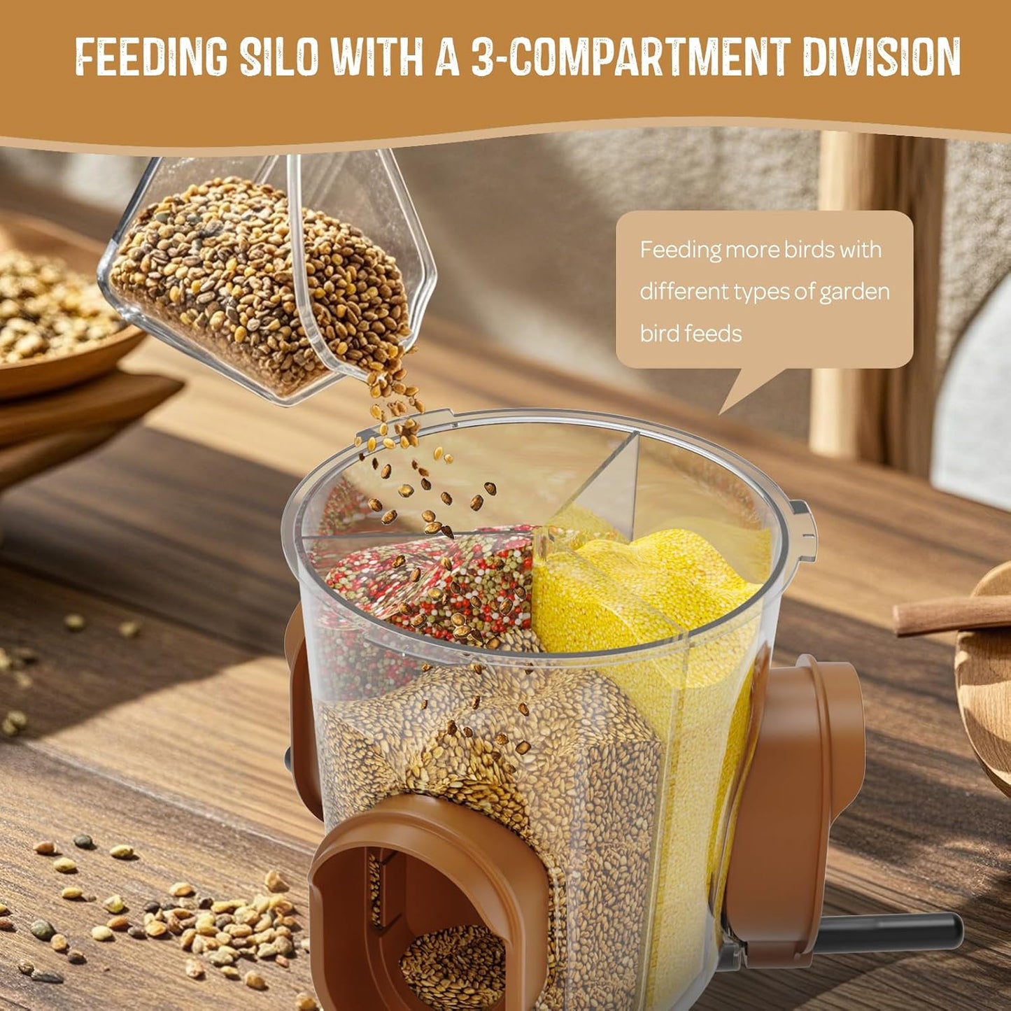 LONA Bird Feeders for Outdoors Hanging – 3 Separate Compartments, 3 Feeding Ports, Weatherproof