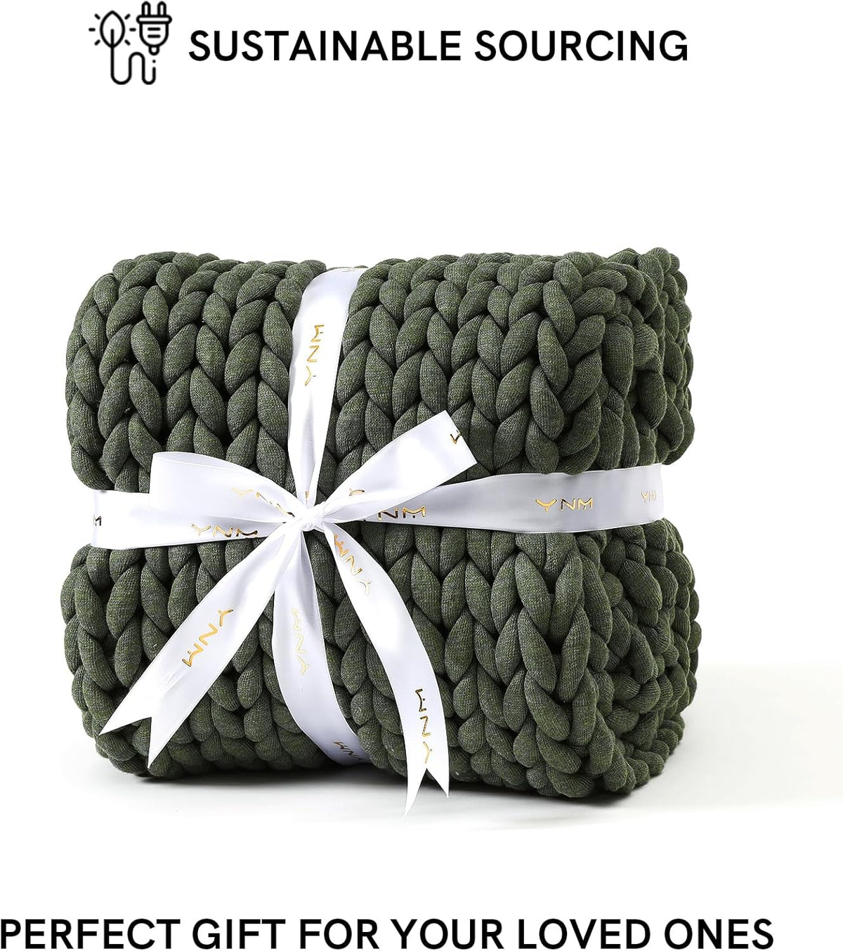 YnM Chunky Throw Blanket, Medium-Weight, Hand Knitted, Skin Friendly, Ventilated and Breathable
