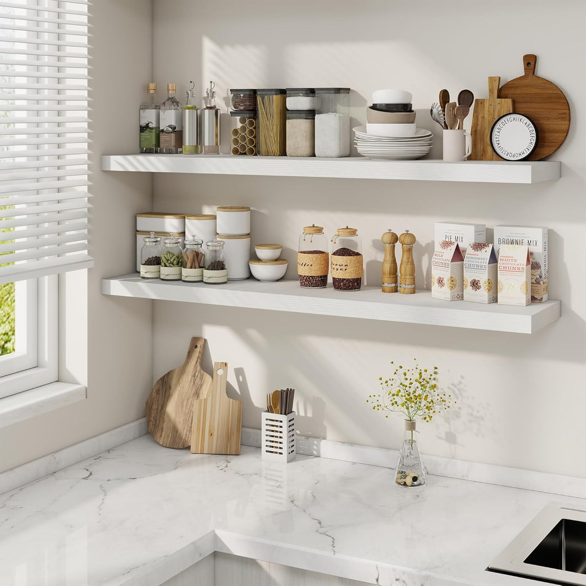 Fun Memories 48 Inch Deep Floating Shelves for Wall, 2 Pack of Long Wall Mounted Wood Shelves with