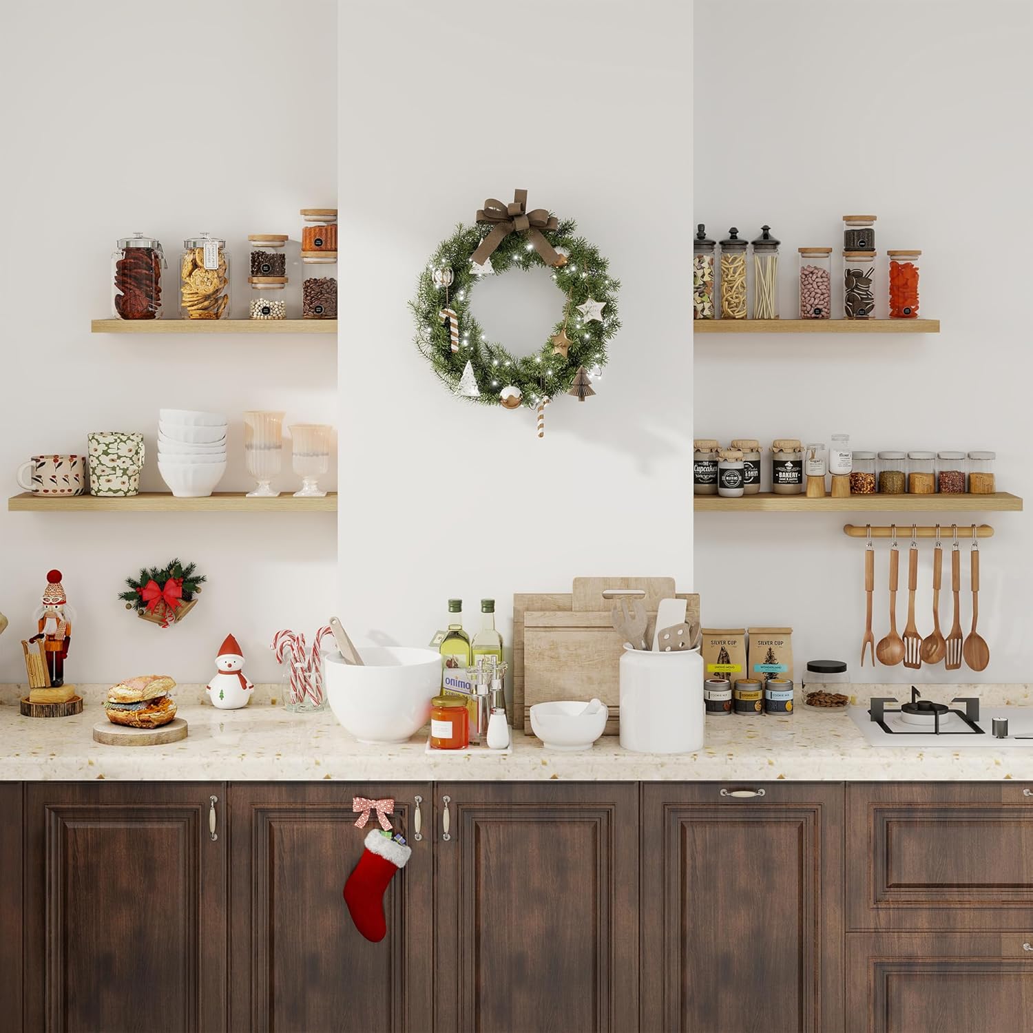 Fun Memories Floating Shelves for Wall, 24" Rustic Wood Deep Wall Mounted Shelves with Invisible