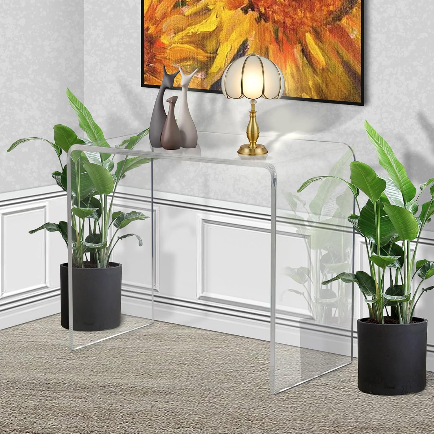 Acrylic Console Table, 37.5” L Thick Modern Entryway Table for Hallway, Living Room, Clear Acrylic