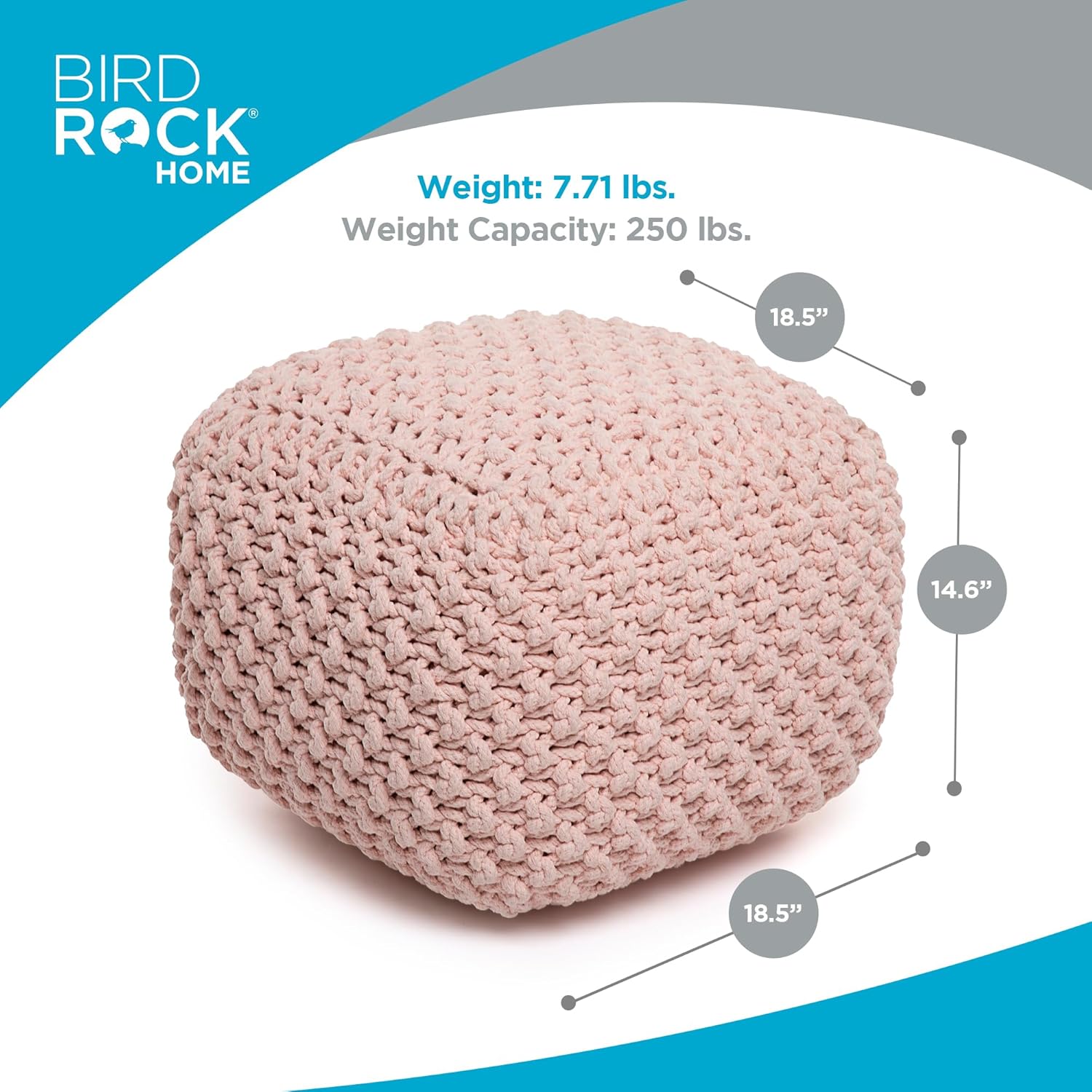 BIRDROCK HOME Square Pouf Ottoman | Cotton Braided Foot Stool with Bean Bag Filling | Boho Foot