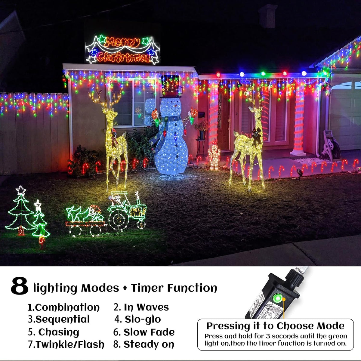 132 ft Christmas Lights -1280 LED Icicle Lights Outdoor with 240 Drops Hanging String Lights, 8