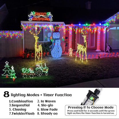 132 ft Christmas Lights -1280 LED Icicle Lights Outdoor with 240 Drops Hanging String Lights, 8