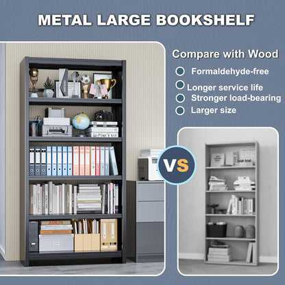 Bookshelf, 5 Shelf Bookcases, Tall Bookcase for Heavy Books, CDs, Movies, Garage Kit, Modern
