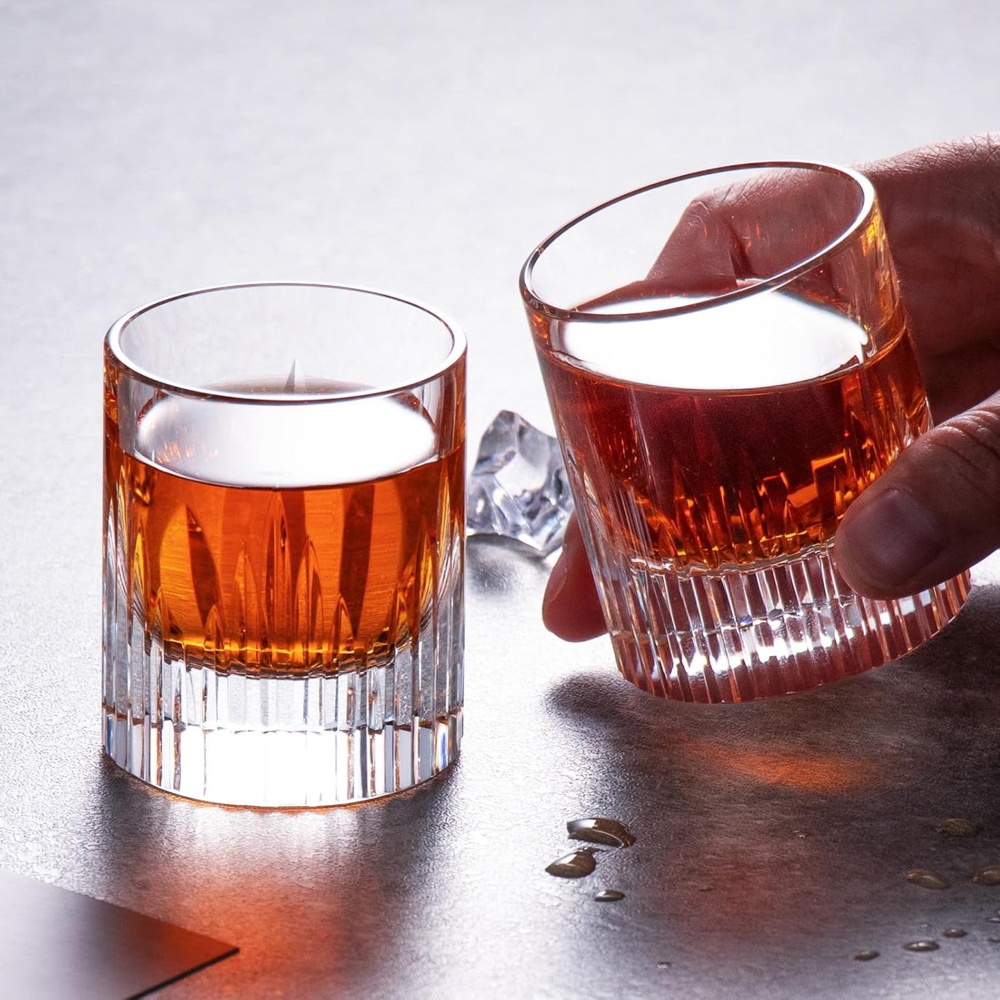 KAMMAK Crystal Whiskey Glasses Set of 2, Luxury 2.03oz Old Fashioned Glasses Stemless, Handcrafted