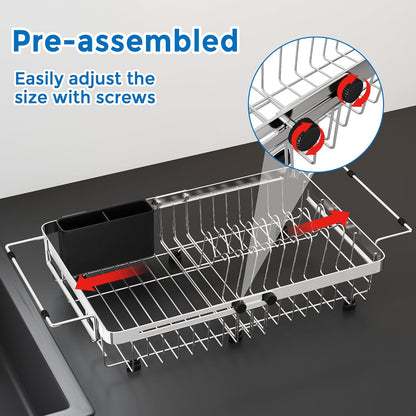 MAJALiS Expandable in Sink Dish Drying Rack - Adjustable Capacity (11.3''-17''L) Stainless Steel