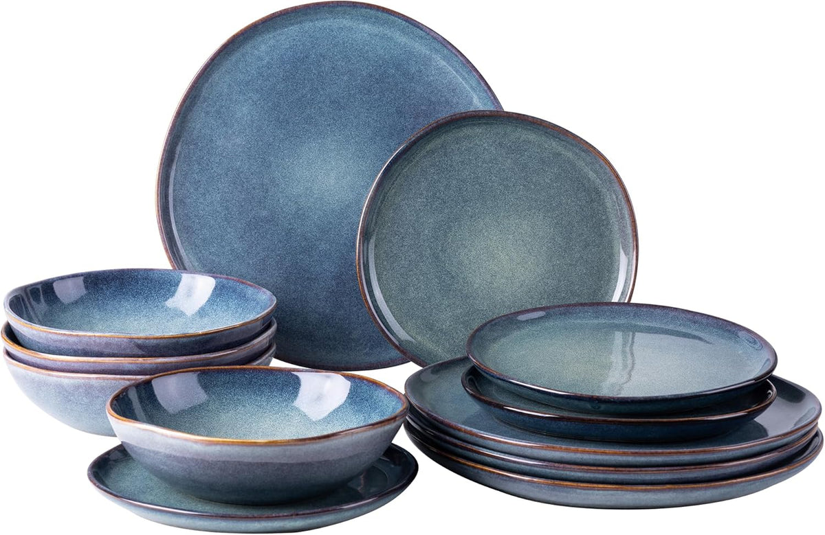 AmorArc Ceramic Dinnerware Sets,Handmade Reactive Glaze Stoneware Plates and Bowls Set,Highly