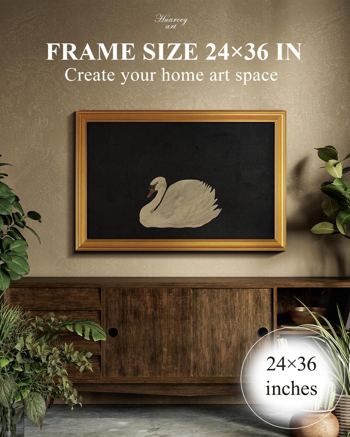 HUARCEY Gold Framed Vintage Wall Art for Living Room, Grace Swan Art Painting Pictures Animal