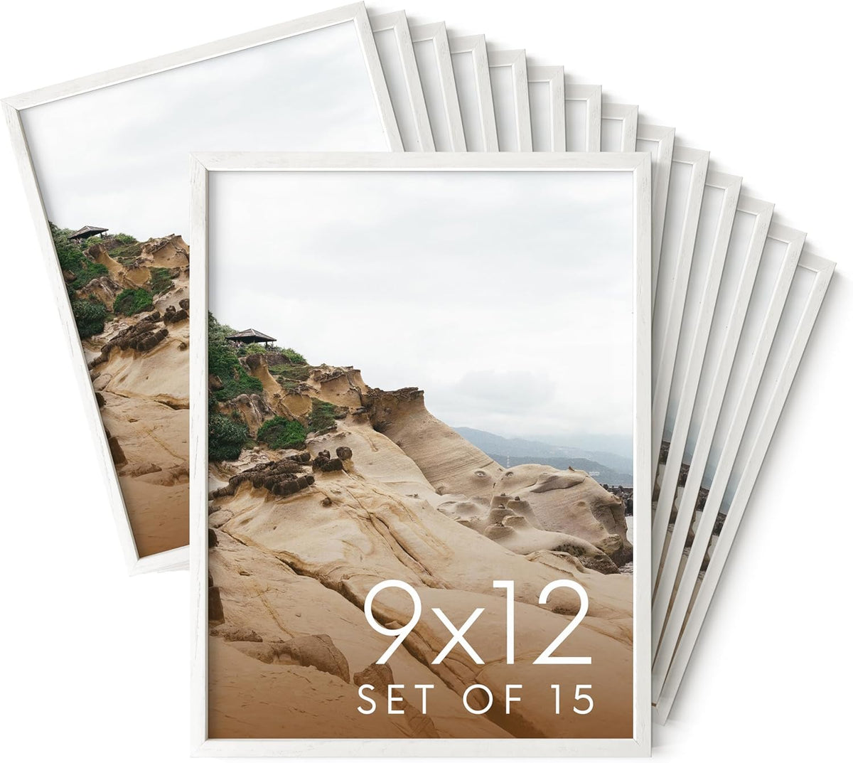 HAUS AND HUES 9x12 White Oak Wood Picture Frames Set of 15 - Premium Bulk Picture Frames 9x12