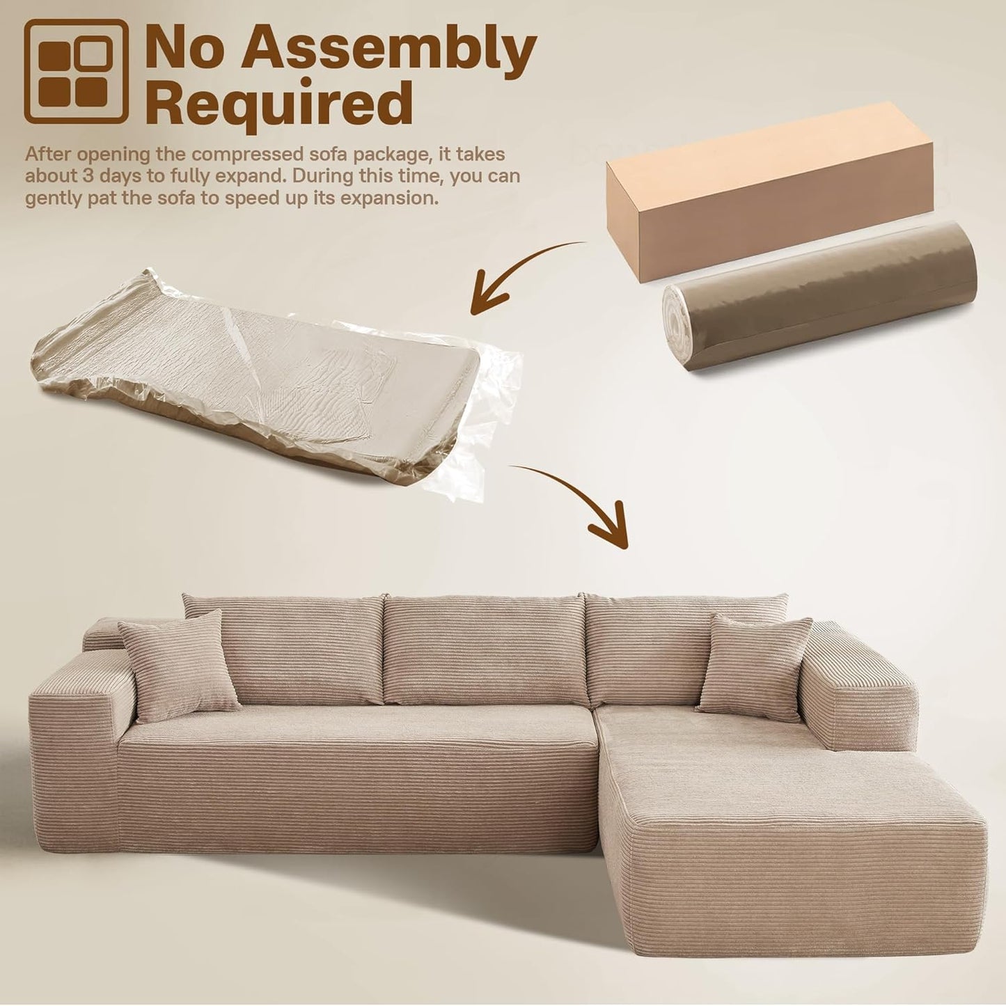104" Cloud Sectional Couches for Living Room,L Shaped Boneless Couch in A Box,Sleeper Sofa with