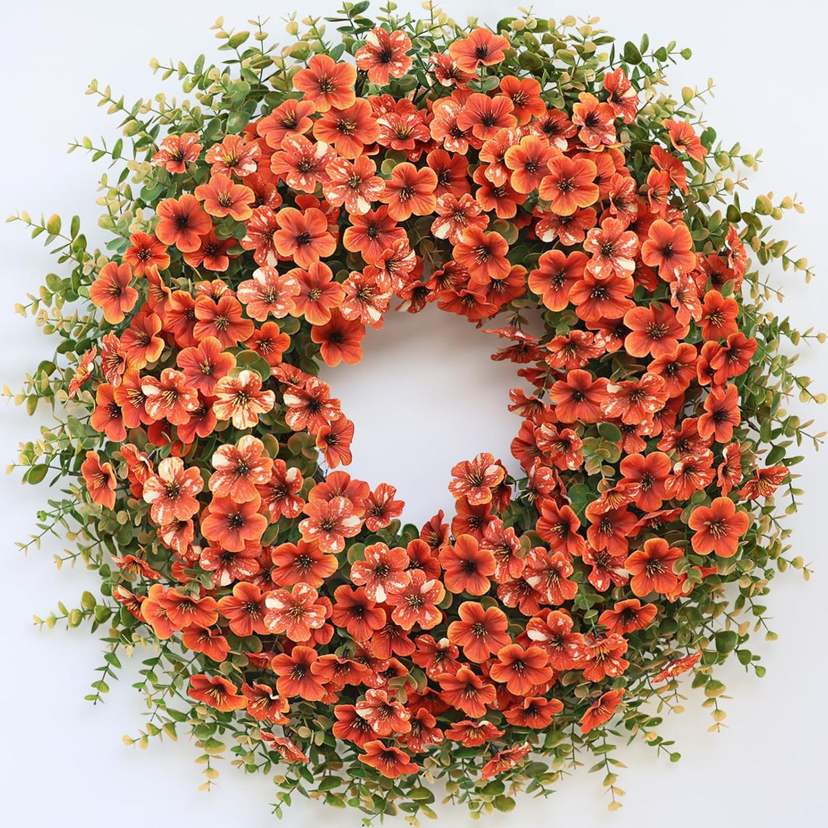 26" Fall Wreath for Front Door, Porch, Window - Large Artificial Boxwood Leaves with Fake Daisy