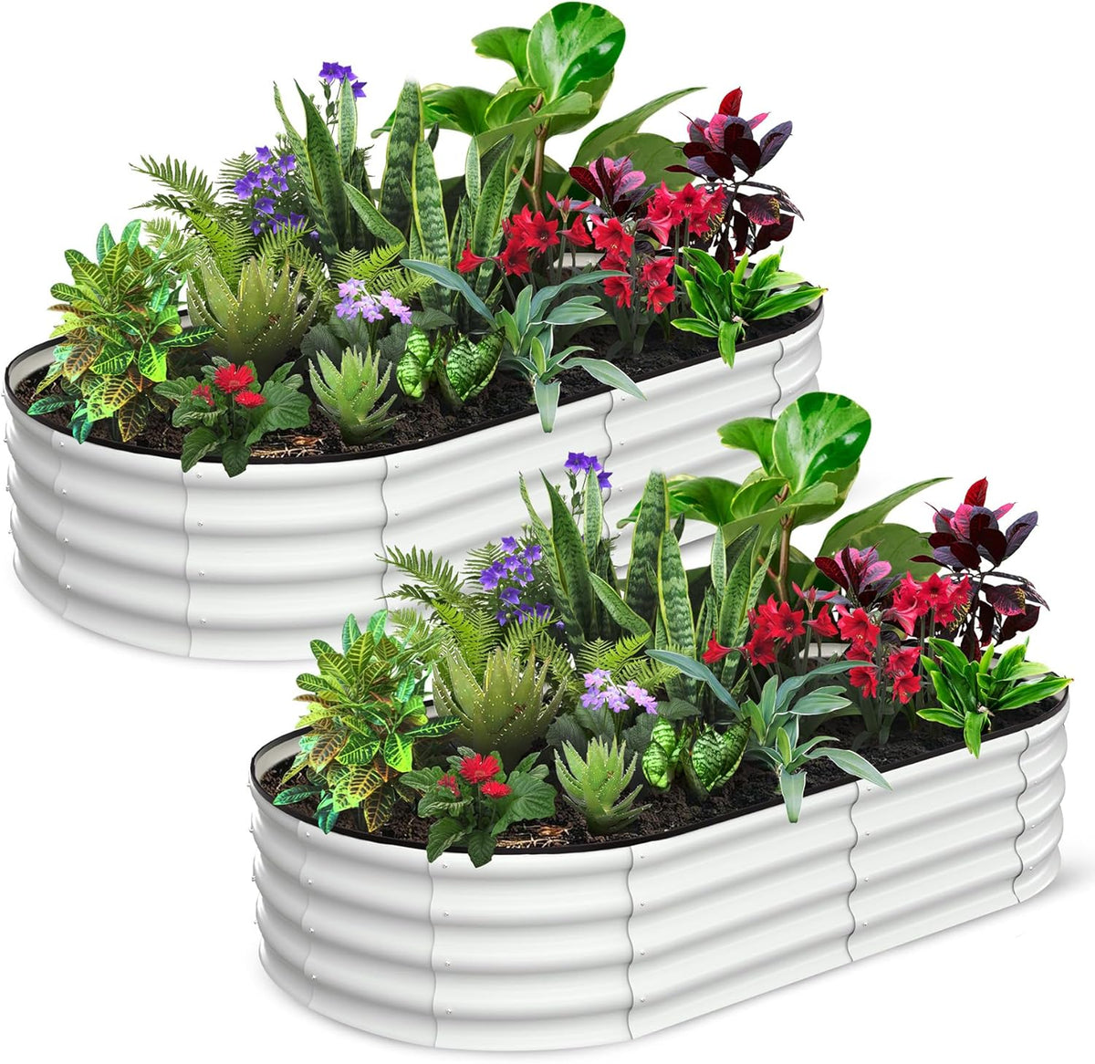 2 Pcs 6x3x1ft Oval Raised Garden Bed, Galvanized Raised Beds,Open-Ended Base Metal Raised Planter