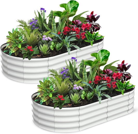 2 Pcs 6x3x1ft Oval Raised Garden Bed, Galvanized Raised Beds,Open-Ended Base Metal Raised Planter