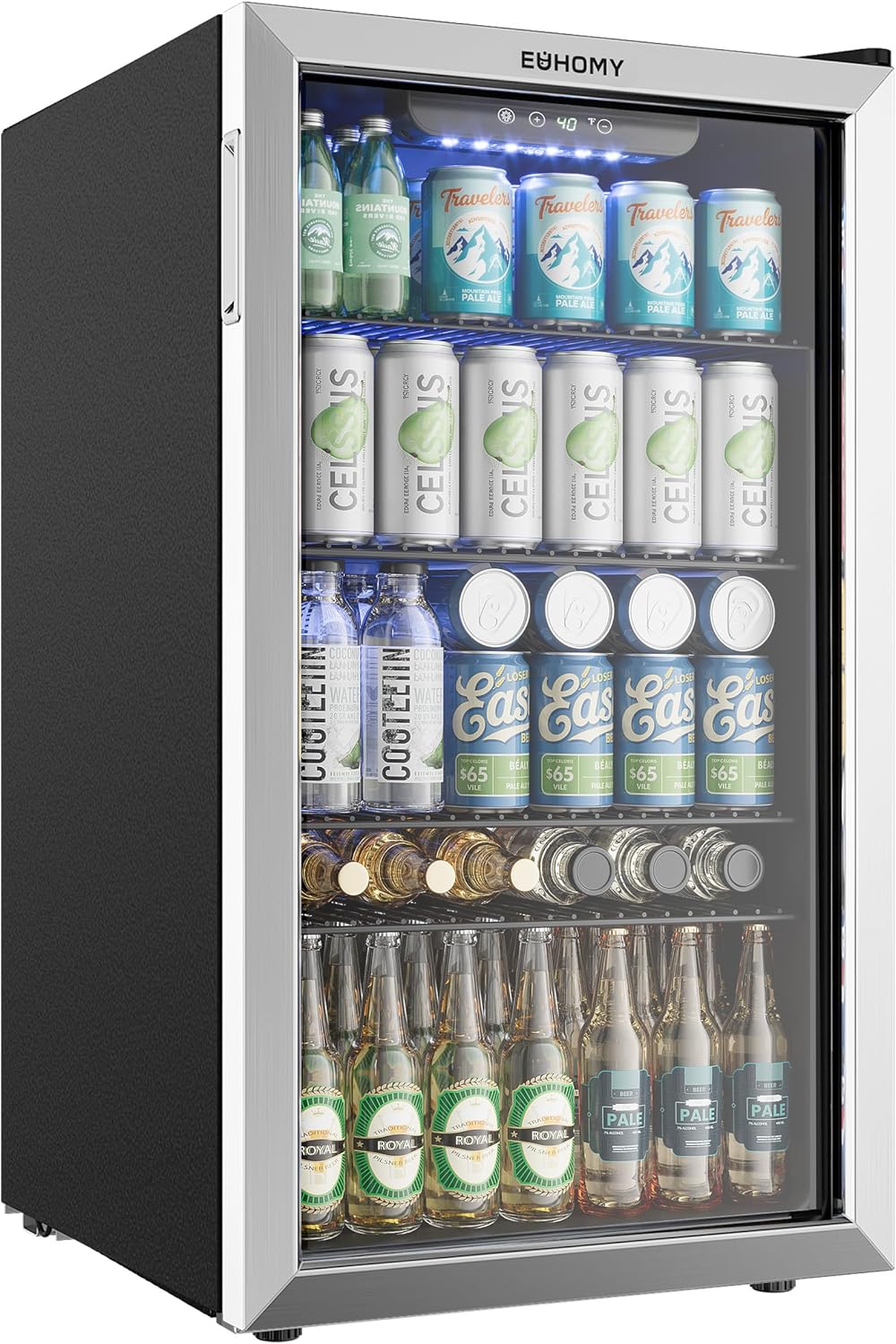 EUHOMY Beverage Refrigerator and Cooler, 128 Can Mini fridge with Glass Door, Small Refrigerator