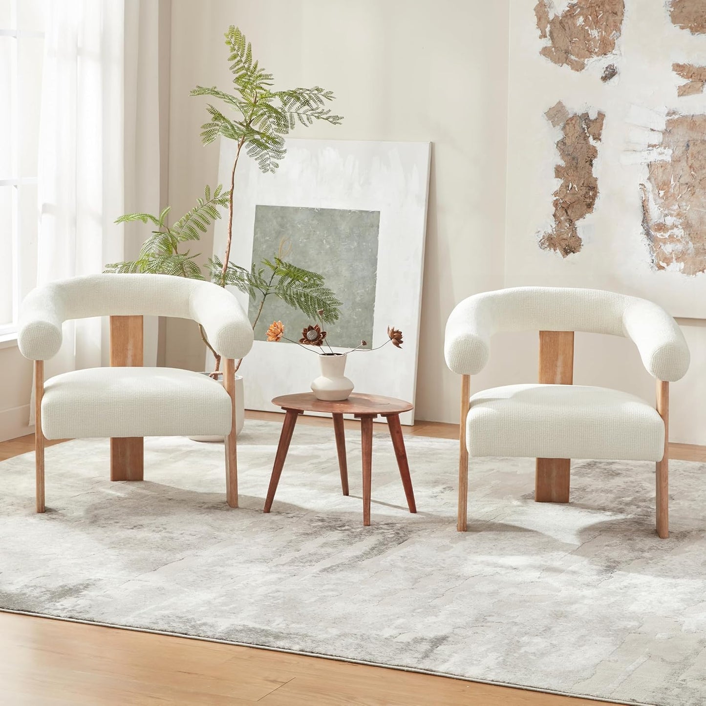 VKNOW Accent Chairs Set of 2, Modern Upholstered Living Room Chair Armchair with Solid Wood Legs