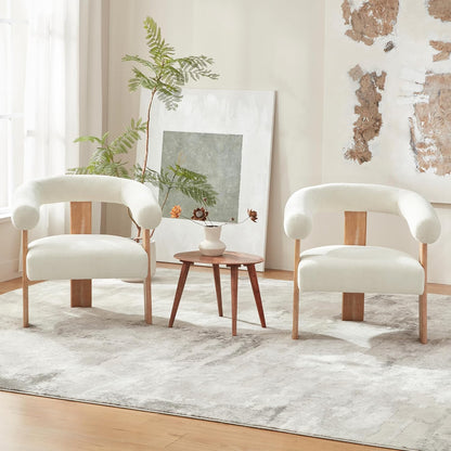 VKNOW Accent Chairs Set of 2, Modern Upholstered Living Room Chair Armchair with Solid Wood Legs