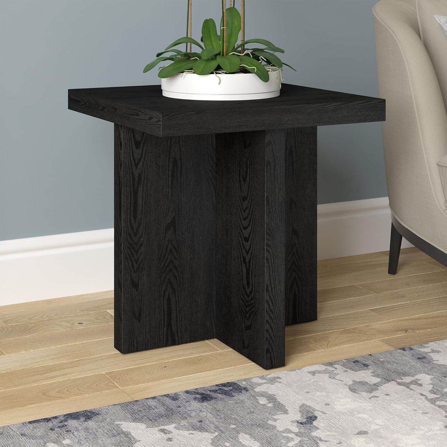 Henn&Hart 22" Wide Square Side Table in Natural Black, for Home, Living Room, Bedroom