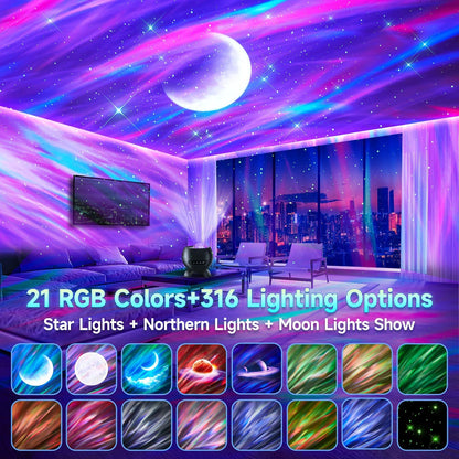 One Fire Northern Lights, 21Colors Galaxy Projector for Bedroom, 15White Noise&Bluetooth Star