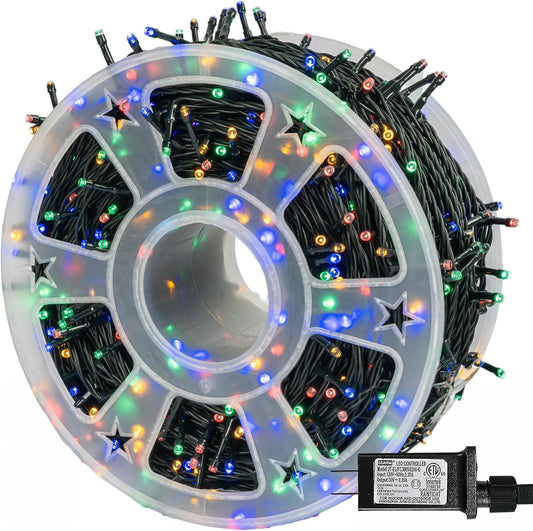 Dazzle Bright 164 FT 500 LED Christmas String Lights, Waterproof Green Wire String Lights with 8