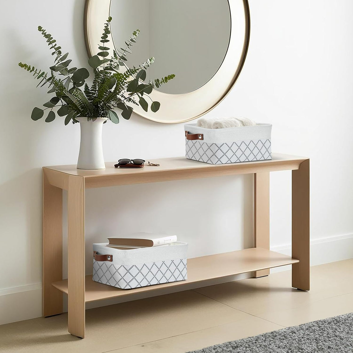 DECOMOMO Small Storage Basket, Closet Storage Bins, Baskets for Organizing Shelves (White Check