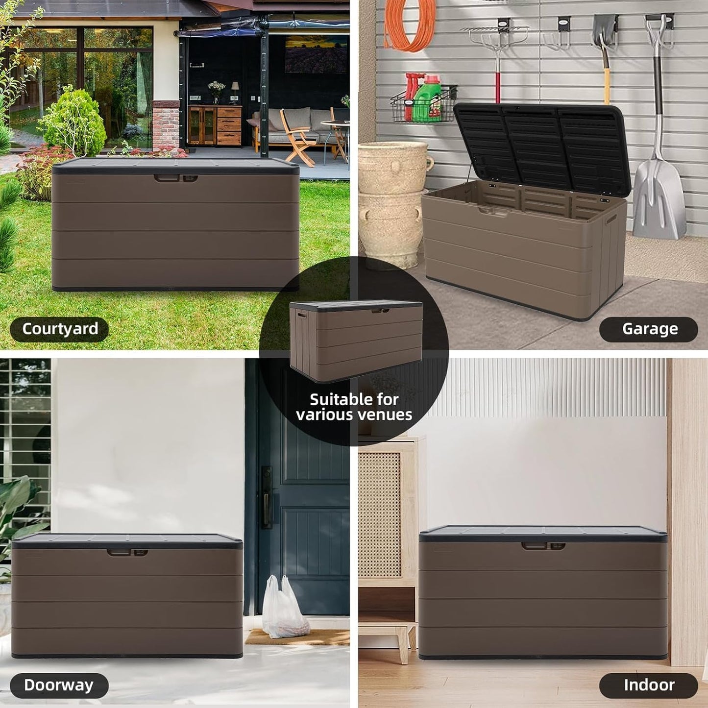 100 Gallon Plus Outdoor Storage Box Waterproof Lockable Resin Deck Box Large, Patio Storage Bin for
