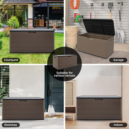 100 Gallon Plus Outdoor Storage Box Waterproof Lockable Resin Deck Box Large, Patio Storage Bin for