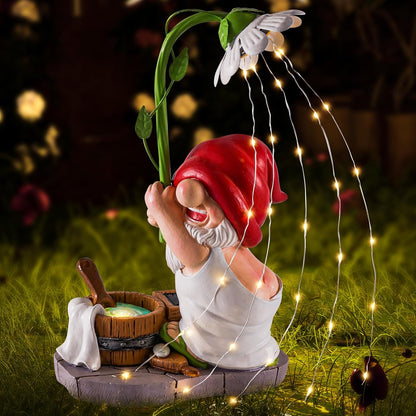 WINTS Garden Gnomes Outdoor Statue with Solar Lights,Bathing Funny Gnome Solar Garden Decorations