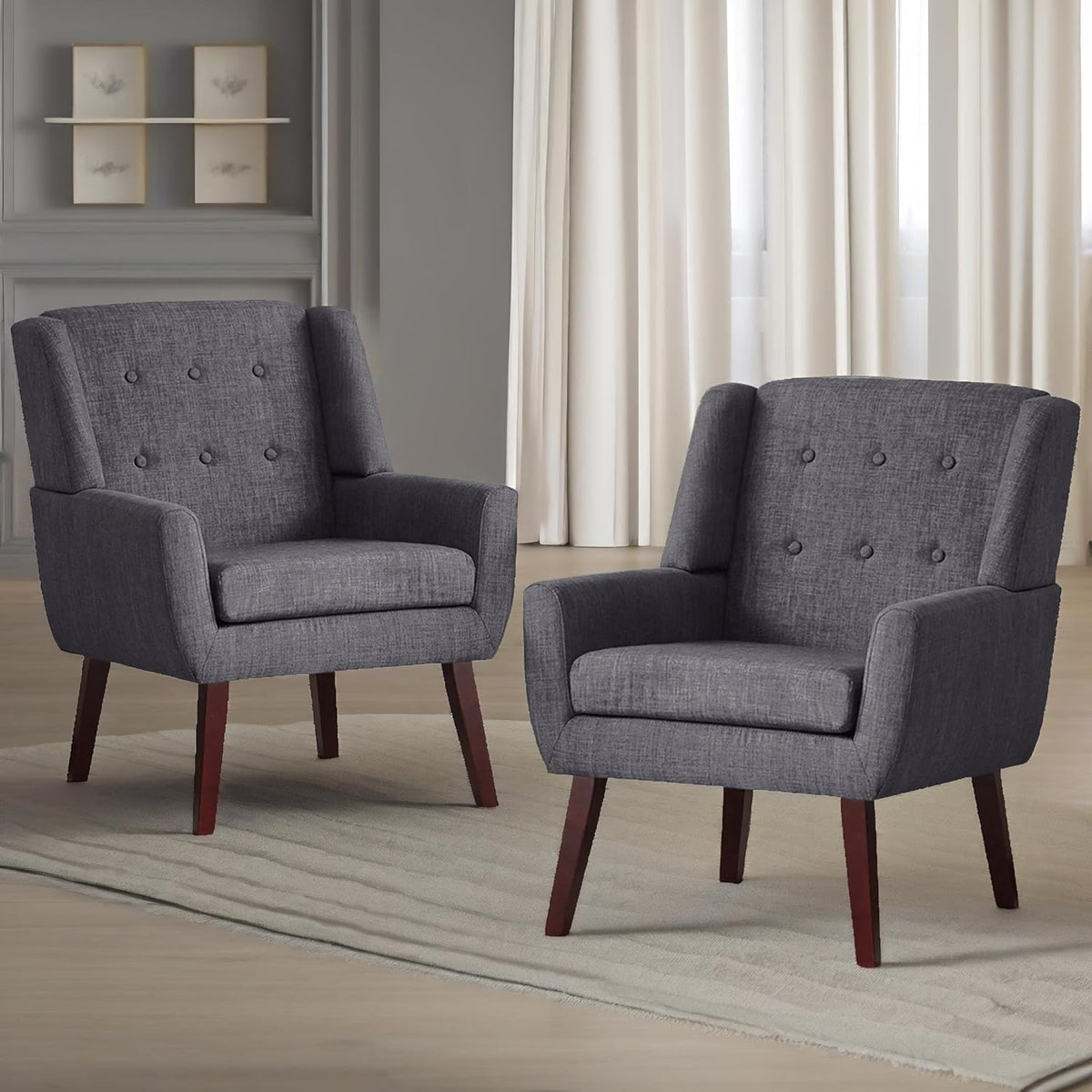 HUIMO Button-Tufted Accent Chairs Set of 2,Upholstered Reading Living Room Chair,Mid Century Modern