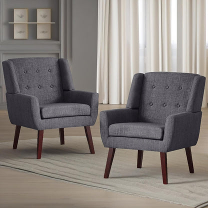 HUIMO Button-Tufted Accent Chairs Set of 2,Upholstered Reading Living Room Chair,Mid Century Modern