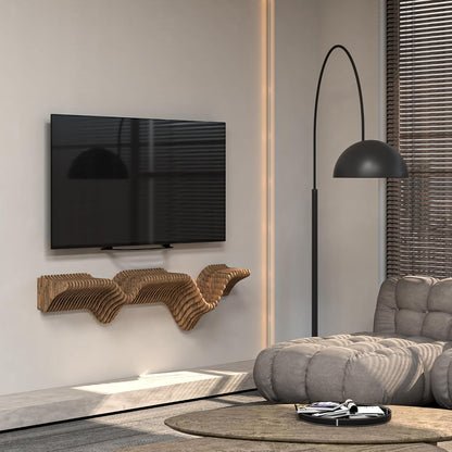 Parametric 40 inch Floating Shelf TV Unit Modern Geometric Wooden Wall Piece Decor Natural Oak