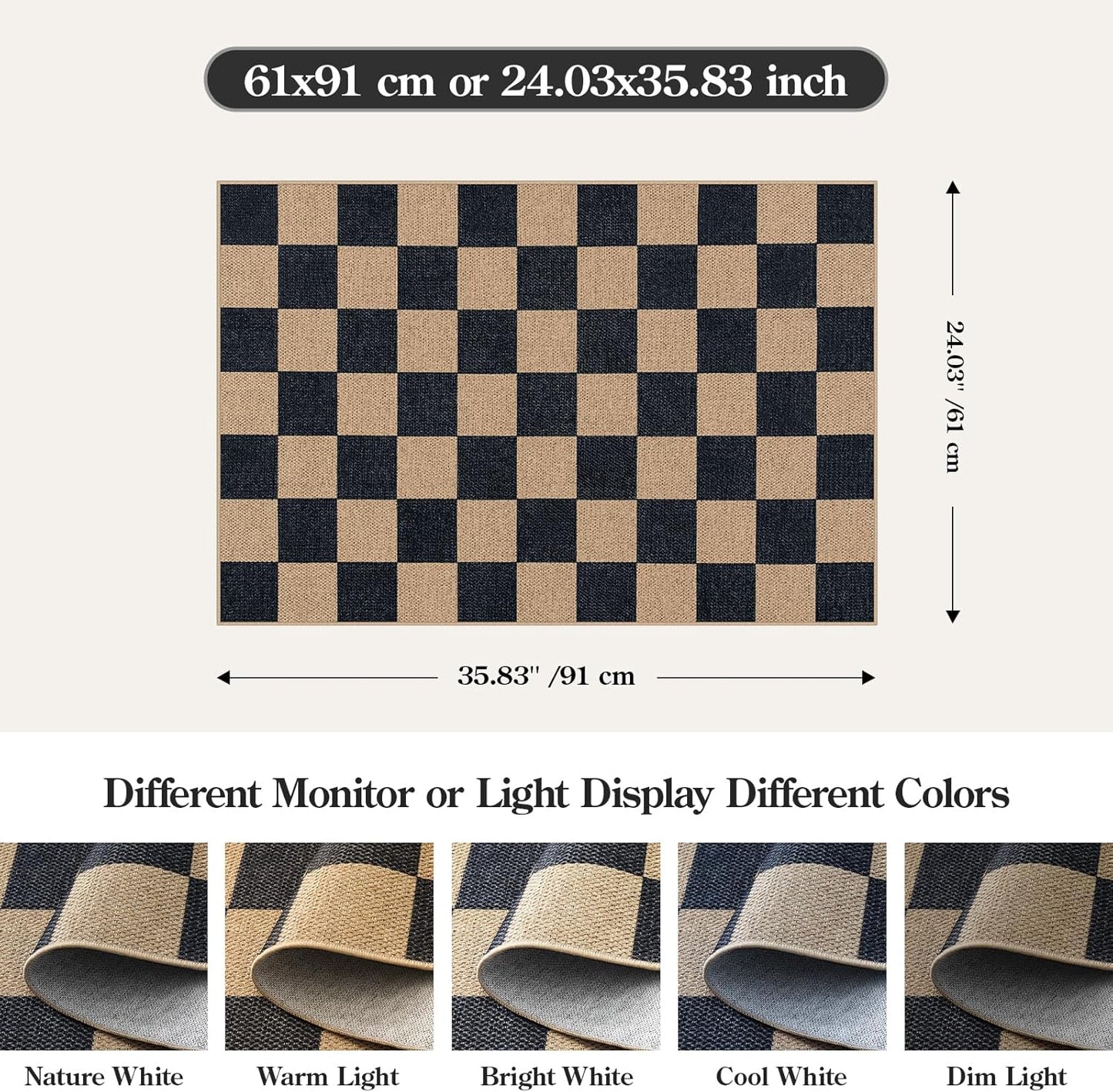 Lahome Checkered Easy Jute 2x3 Rug, Small Entryway Rug Non Slip Kitchen Front Door Mat, Farmhouse