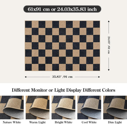 Lahome Checkered Easy Jute 2x3 Rug, Small Entryway Rug Non Slip Kitchen Front Door Mat, Farmhouse