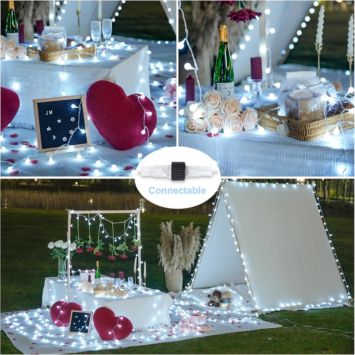 JMEXSUSS 100 LED Connectable Globe String Lights Indoor, 33 ft White String Lights Plug in with