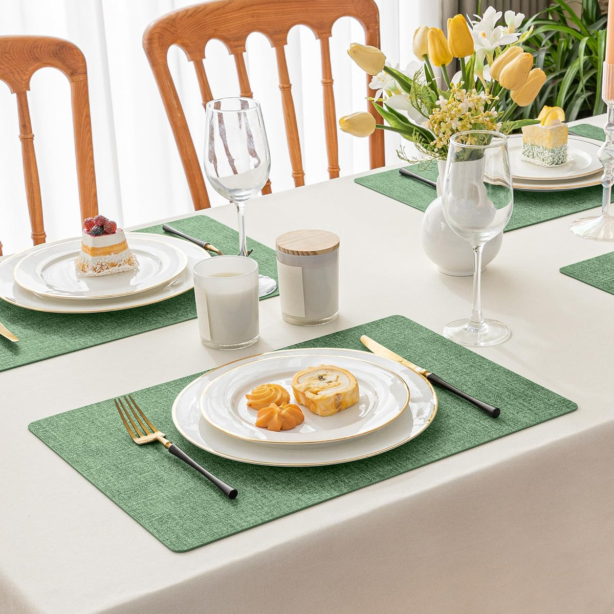 Romanstile Vinyl Placemats Set of 8-12 X 18 Inch - Heat Resistant Place Mats 100% Waterproof
