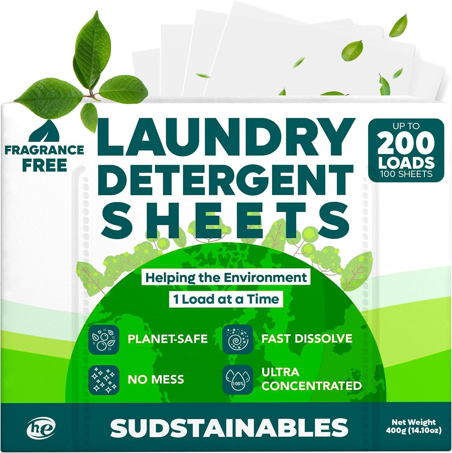 Sudstainables Eco Friendly Laundry Detergent Sheets - (200 Count), Unscented, Zero Waste, Plastic